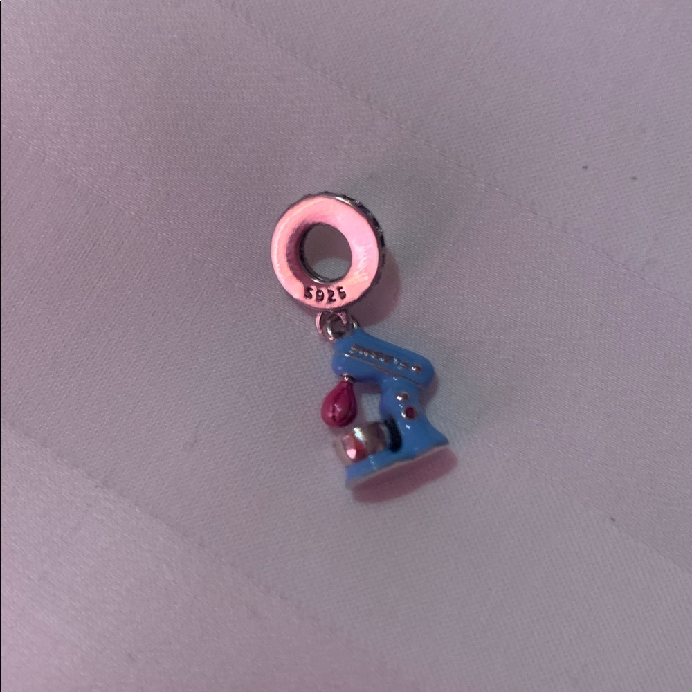 Sterling Silver 925 Blue Mixer Charm Pendant with Pink Accent